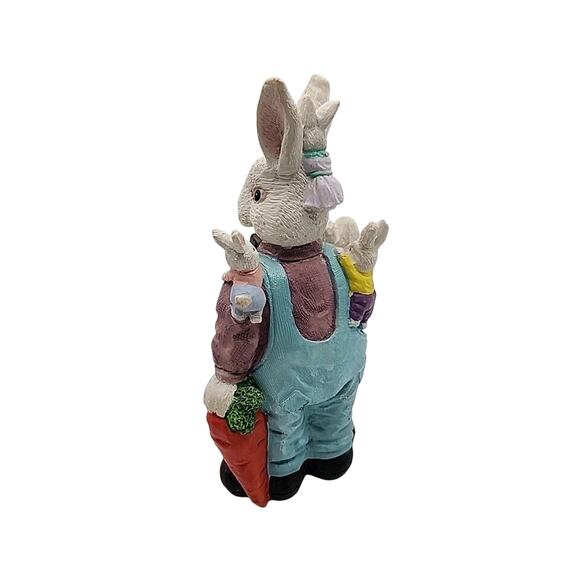 Vintage Resin Rabbit Bunny Dad & Babies 6" Figurine Easter Hand Painted Spring - Picture 4 of 9